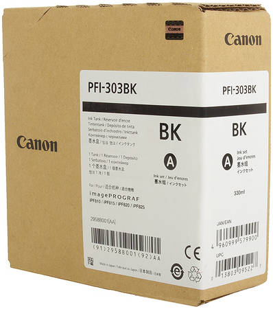 Картридж для струйного принтера Canon PFI-303 BK черный, оригинал 965844444197496