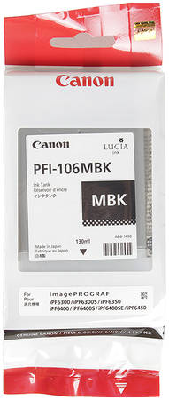 Картридж для струйного принтера Canon PFI-106 MBK матовый черный, оригинал 965844444197614