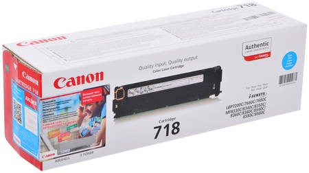 Картридж для лазерного принтера Canon 718C голубой, оригинал 965844444197836