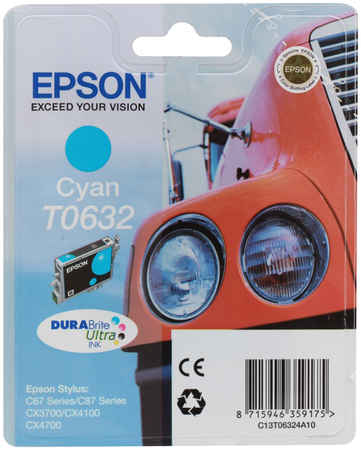 Картридж для струйного принтера Epson C13T06324A10, голубой, оригинал 965844444199079