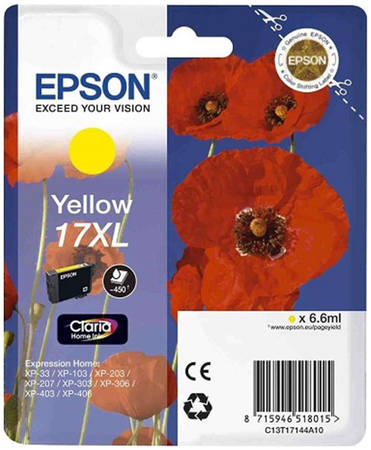 Картридж для струйного принтера Epson C13T17144A10, желтый, оригинал 965844444199386