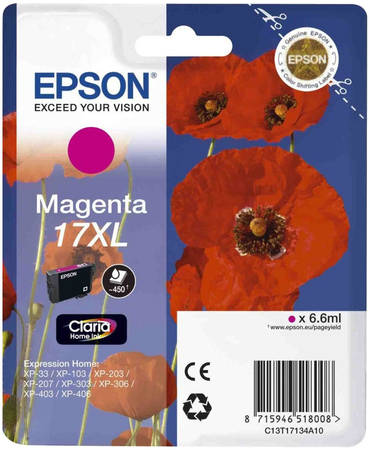 Картридж для струйного принтера Epson C13T17134A10, пурпурный, оригинал 965844444199388
