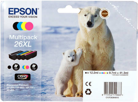 Картридж для струйного принтера Epson C13T26364010, цветной, оригинал 26XL