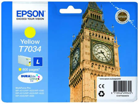 Картридж для струйного принтера Epson C13T70344010, желтый, оригинал t7034 L 965844444199979