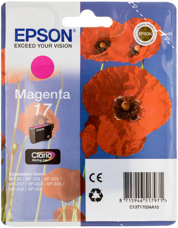 Картридж для струйного принтера Epson C13T17034A10, пурпурный, оригинал 965844444199995