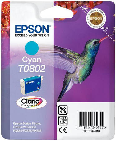Картридж для струйного принтера Epson C13T08024011, голубой, оригинал C13T08024011 Cyan для Stylus Photo P50/PX660 965844444406188