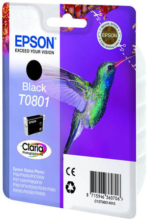 Картридж для струйного принтера Epson Т0801 (C13T08014010), черный, оригинал 965844444428452