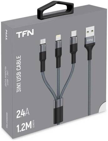 Кабель TFN TFN-CFZ3IN1GR 3в1 USB-A/Lightning+USB-C+microUSB 1.2м, Graphite
