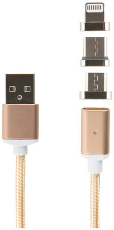Кабель Red Line USB - Type-C/8-pin/micro USB 3в1 neylon, Gold USB - Type-C/8-pin/micro USB 3в1 нейлон, золотой