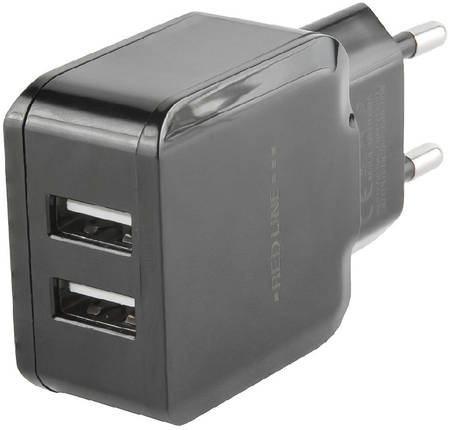 Сетевое зарядное устройство RED LINE 2 USB, 2,4 A, black 965844460169840