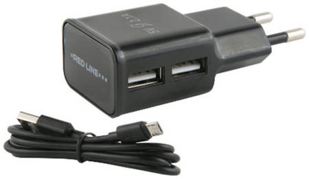 Сетевое зарядное устройство RED LINE 2 USB, 2,1 A, micro usb, black 965844460169888