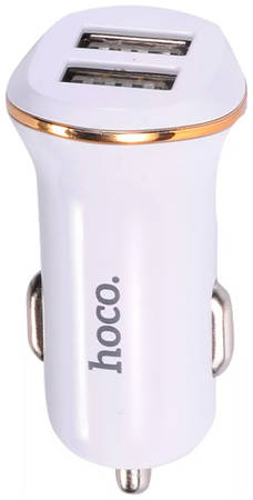 Автомобильный адаптер питания Hoco Z1 White зарядка 2.1А 2 USB-порта, белый 965844460970492