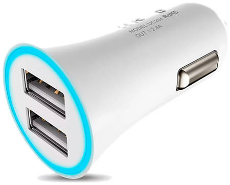 Автомобильный адаптер питания Hoco UC204 White зарядка 2.4А 2 USB-порта, белый 965844460970497