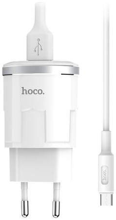 Сетевое зарядное устройство Hoco C37A, 1xUSB, microUSB, 2,4 A, white 965844461077383