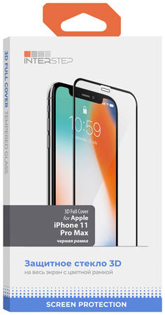 Защитное стекло InterStep для iPhone 11 Pro Max (IS-TG-IPH652019-03IFB0-MVGD00) 3D Full Cover для iPhone 6.5 2019 черн. рамка