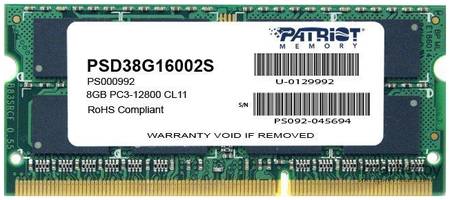 Patriot Memory Оперативная память Patriot 8Gb DDR-III 1600MHz SO-DIMM (PSD38G16002S) Signature Line