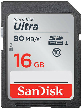 Карта памяти SanDisk SDHC Class 10 UHS-I Ultra 80MB/s 16GB