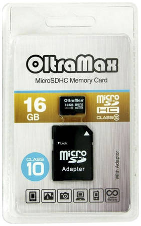 Карта памяти Oltramax MicroSD 16GB Class 10 + SD адаптер 965844462236733