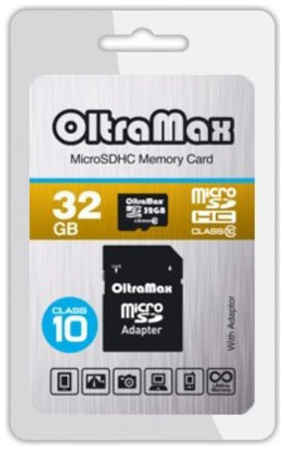 Карта памяти Oltramax MicroSD 32GB Class 10 + SD адаптер 965844462236754