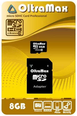 Карта памяти Oltramax MicroSD 8GB Class 10 + SD адаптер