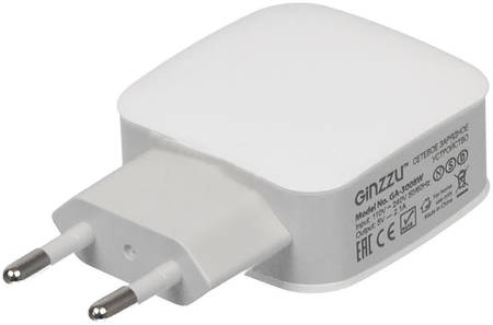 Сетевое зарядное устройство Ginzzu GA-3008W, 2xUSB, 2,1 A, white 965844462329464