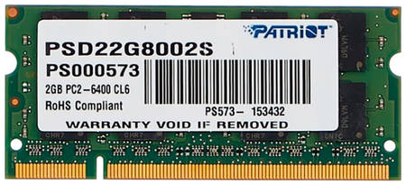 Patriot Memory Оперативная память Patriot 2Gb DDR-II 800MHz SO-DIMM (PSD22G8002S) Signature Line 965844462500431