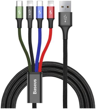 Кабель Baseus Fast 4-in-1 Cable For lightning (2)+Type-C+Micro 3.5A 1.2m