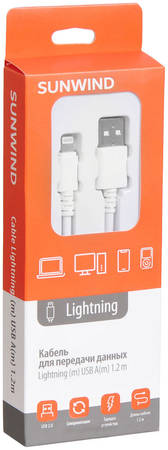 Кабель SUNWIND Lightning (m), USB A(m), 1.2м, MFI, белый 965844463224870