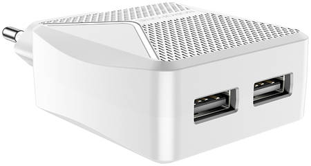 Сетевое зарядное устройство Borofone BA45A Max Power, 2xUSB, 2,4 A, white (УТ000023653) 965844463697599