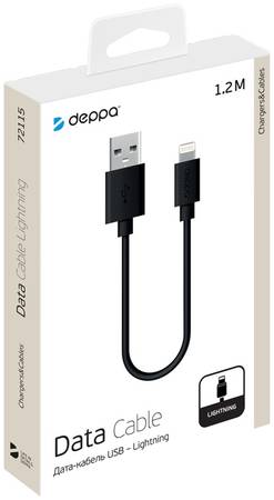 Кабель Deppa USB - Lightning 1.2м, Black D_72115 965844463721759
