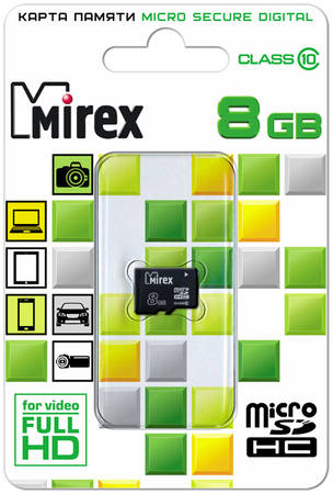 Карта памяти MIREX Micro SDHC 8GB 13613-AD10SD08