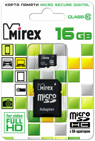 Карта памяти MIREX Micro SDHC 16GB 13613-AD10SD16