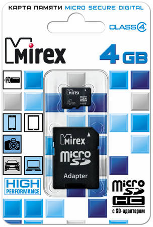 Карта памяти MIREX Micro SDHC 4GB 13613-ADTMSD04