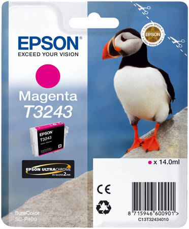 Картридж для струйного принтера Epson T3243 (C13T32434010) пурпурный, оригинал 965844467313625