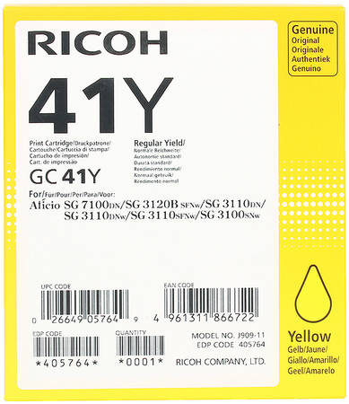 Картридж для струйного принтера Ricoh GC 41Y, желтый, оригинал 405764 965844467344400