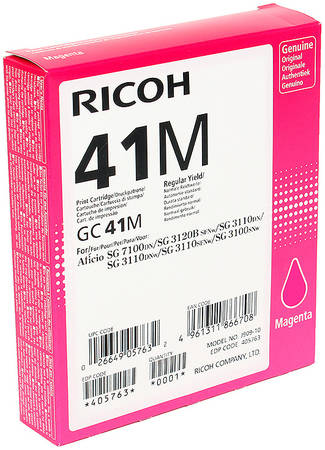 Картридж для струйного принтера Ricoh GC 41M, пурпурный, оригинал 405763