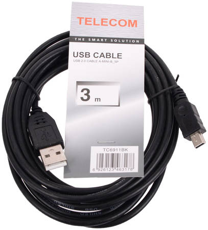 Кабель Telecom ″TC6911BK″ USB2,0 соединительный USB A-miniB (3,0м) 965844467345589