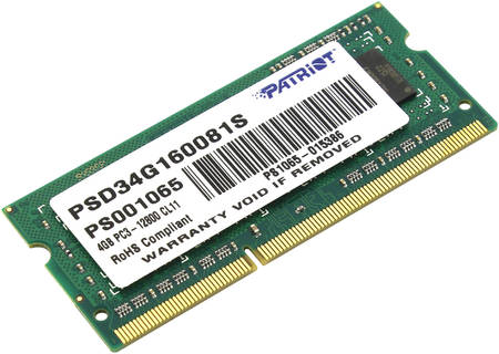 Patriot Memory Оперативная память Patriot 4Gb DDR-III 1600MHz SO-DIMM (PSD34G1600L81S) Signature Line