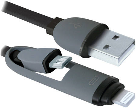 Кабель Defender USB10-03BP USB Am-microBM, насадка Lightning, комбо кабель, чёрный - 1 м