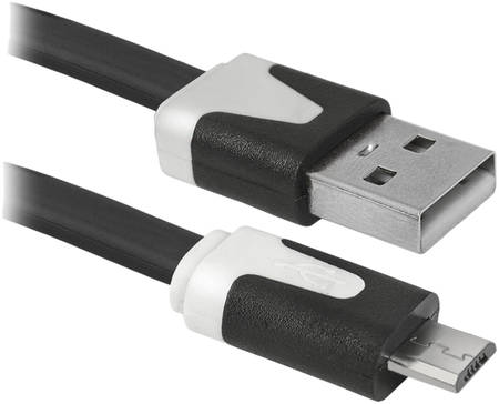 Кабель Defender USB08-03P USB*2,0 Am-микро B, плоский - 1 м, чёрно-белый