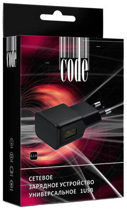 Сетевое зарядное устройство Code TCH-UN21, 1xUSB, 2,1 A