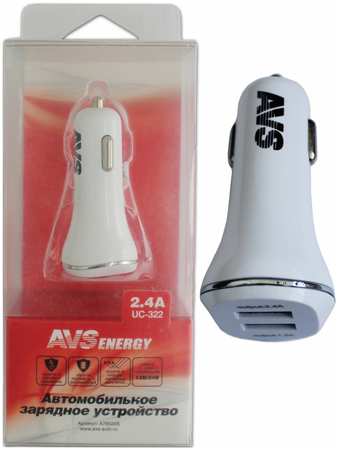 Автомобильное зарядное устройство USB (2 порта) AVS UC-322 (2,4А) 965844471922478