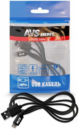 Кабель AVS IP-511 USB - Lightning 8 pin iphone5/6/7/8, 1 м, черный 965844471922886