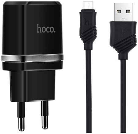 Сетевое зарядное устройство для Hoco C12 кабель lightning (2,4A, 2USB), черный 965844473002270