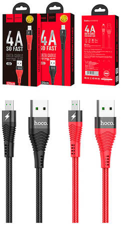 Дата-кабель Hoco U53 4A Flash USB - micro USB 1.2 м, черный 965844473009384