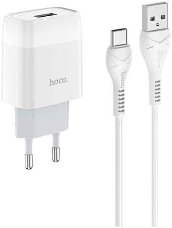 Сетевое зарядное устройство Hoco C72A Glorious 1xUSB кабель USB Type-C, белый 965844473094063
