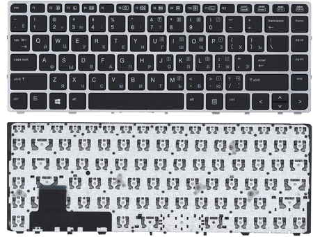Клавиатура для ноутбука HP EliteBook Folio 9470M черная с серебристой рамкой без указателя