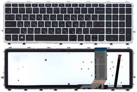Клавиатура для ноутбука HP Envy 15-j000 черная с серебристой рамкой с подсветкой 965844473743514