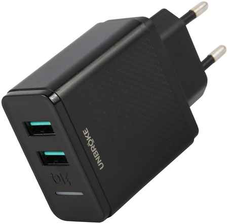Сетевое зарядное устройство UNBROKE UN-2 (2 USB), чёрный 2 USB (модель UN-2), 3.4A, Led индикатор зарядки, черный 965844474551241