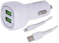 Автомобильное зарядное устройство Pero 2xUSB 2.4A с кабелем Lightning White AC04LCW AС04LCW